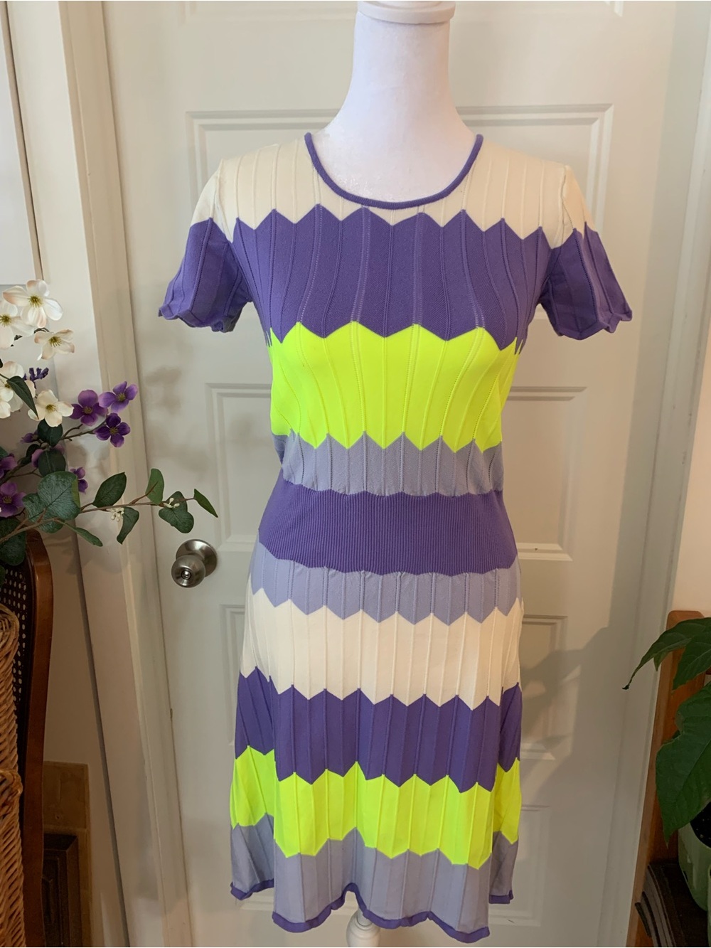 Imperial , Women's Purple & Neon green Chevron Knit Dress size S